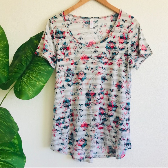 LuLaRoe Tops - Lularoe | Floral transparent striped t shirt